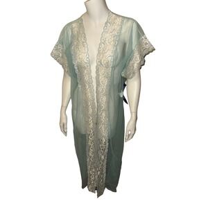 Triangle‎ Vintage Sheer Robe Gown Lingerie Size Medium Nylon Bridal Lace USA